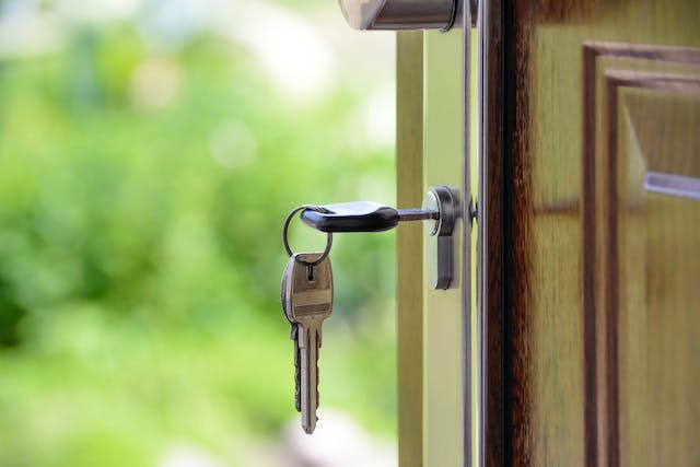 A key in a door.